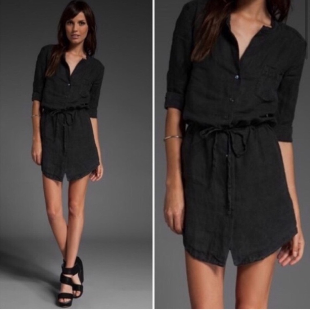 James Perse Black Drawstring Shirt Dress